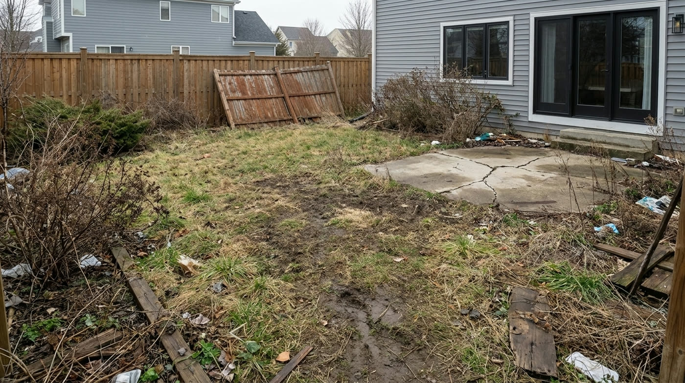Neglected backyard before renovation