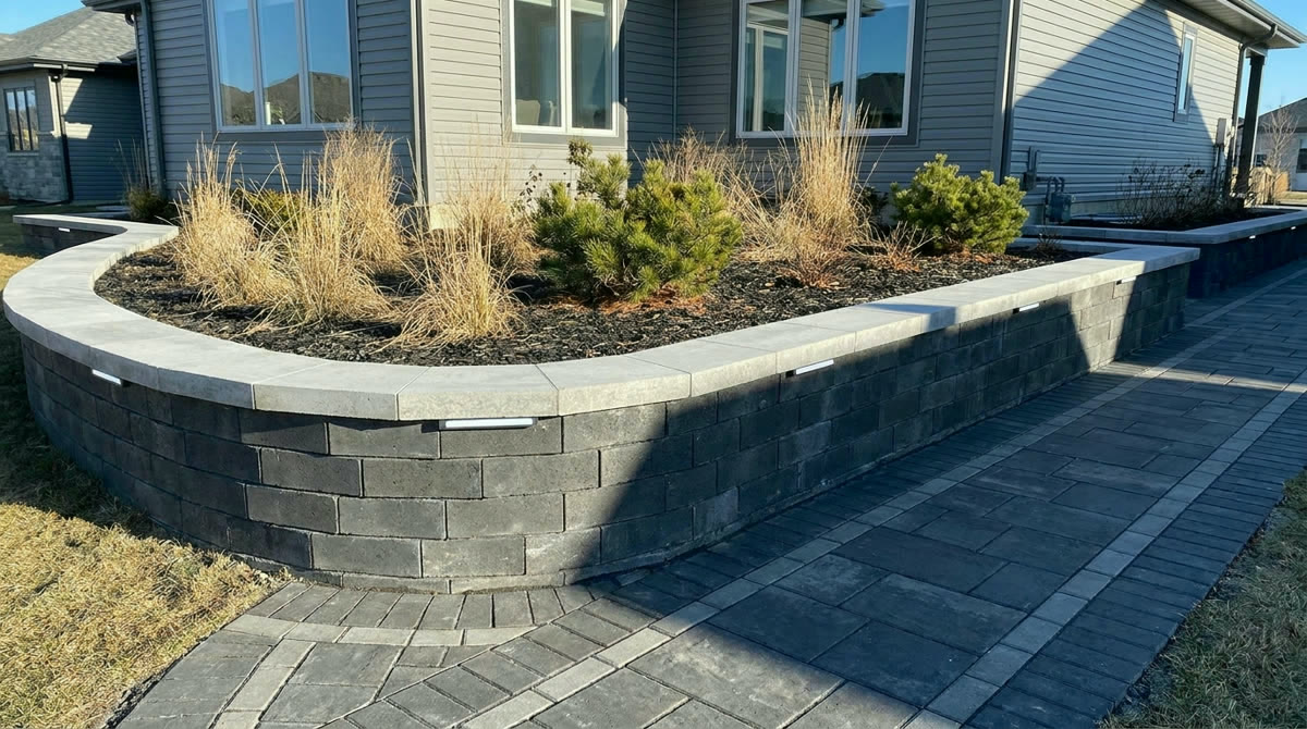 Curved retaining wall with raised bed